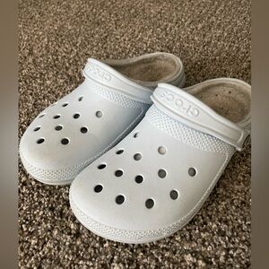 Light Blue Crocs with fuzzy inside